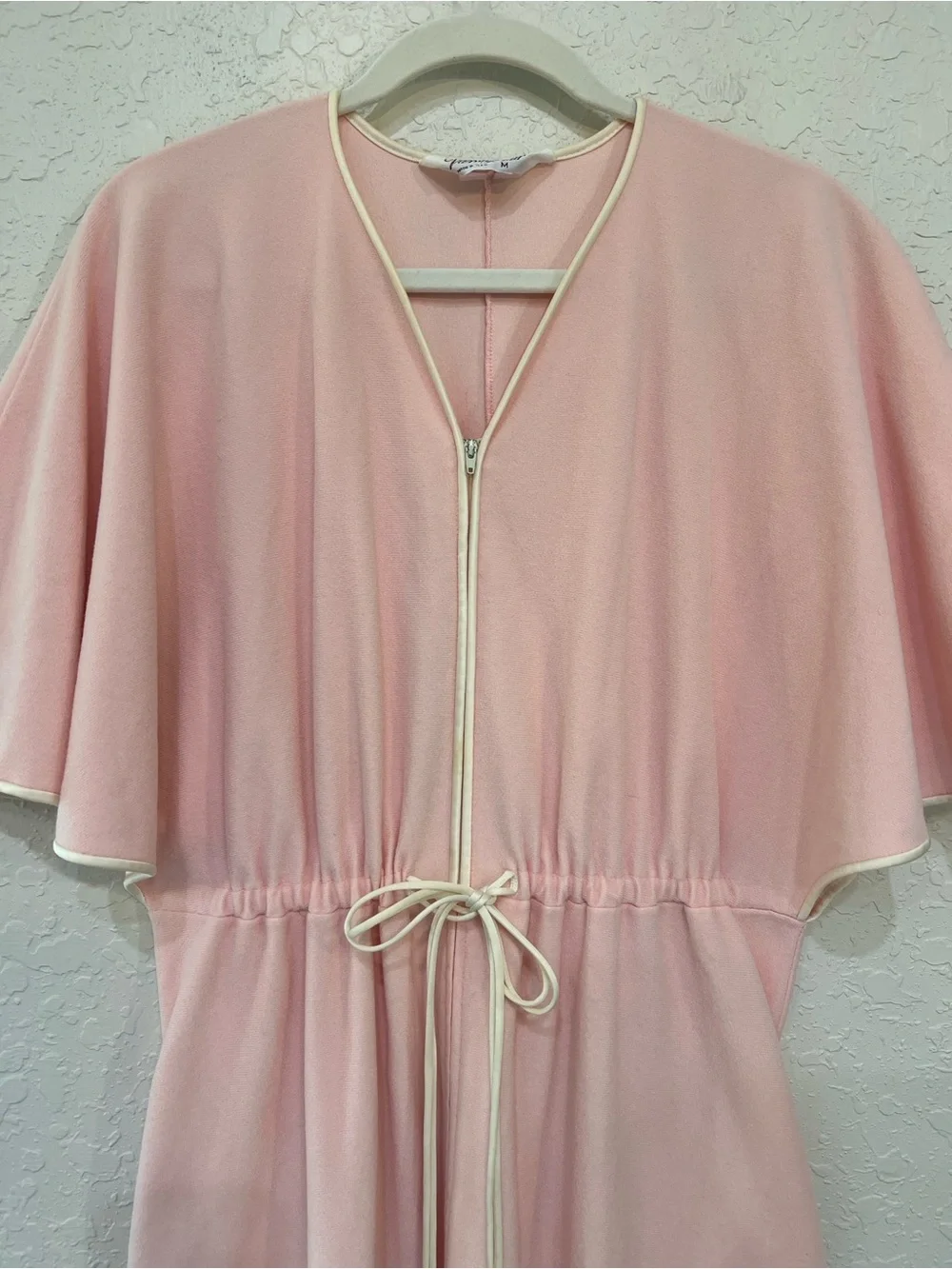 Vanity Fair Vintage 80s Hostess Lounge Dress Robe Pink Zip Front Pockets Medium